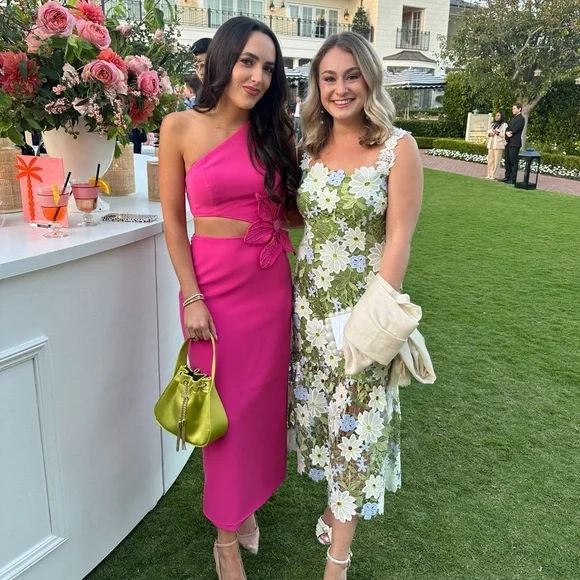 PatBO One-Shoulder Pink Appliqué Midi-Dress - Picture 2 of 5